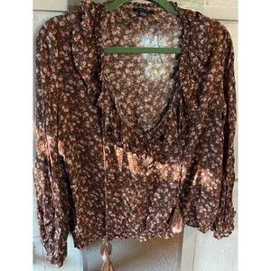 AE Brown Floral Peasant Style Blouse